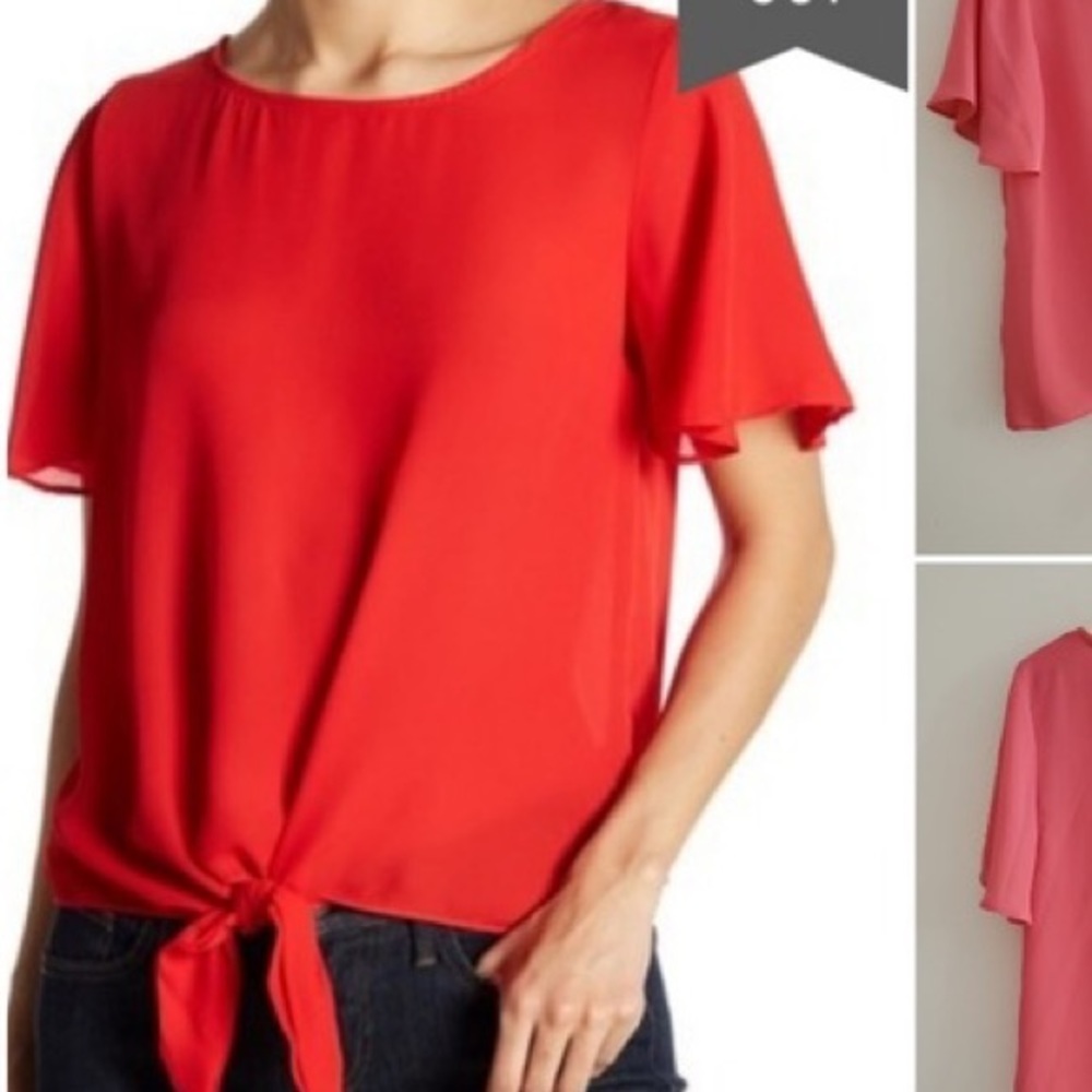 Socialite Red Front Tie Top - Picture 1 of 3